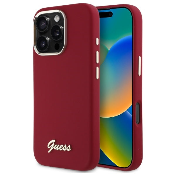 Futrola za Apple iPhone 16 Pro, Guess, Script Metal Logo, Roza
