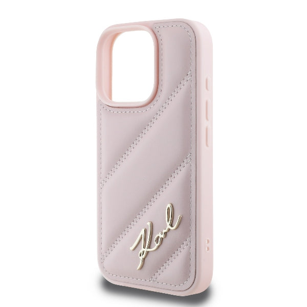 Futrola za Apple iPhone 16 Pro, Karl Lagerfeld, Diagonal Quilted Script, Roze