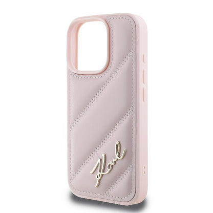 Futrola za Apple iPhone 16 Pro, Karl Lagerfeld, Diagonal Quilted Script, Roze