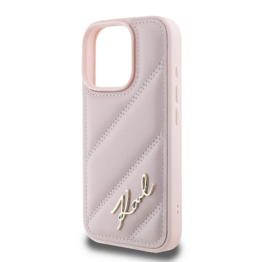 Futrola za Apple iPhone 16 Pro, Karl Lagerfeld, Diagonal Quilted Script, Roze