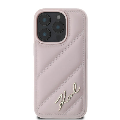 Futrola za Apple iPhone 16 Pro, Karl Lagerfeld, Diagonal Quilted Script, Roze