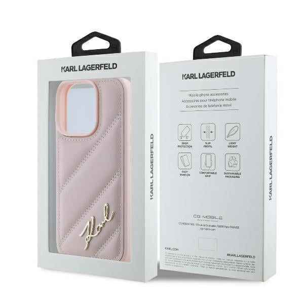 Futrola za Apple iPhone 16 Pro, Karl Lagerfeld, Diagonal Quilted Script, Roze