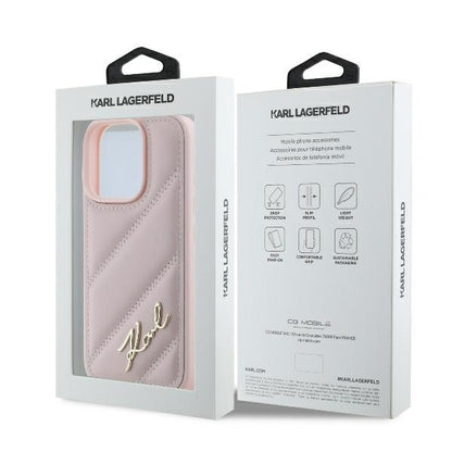Futrola za Apple iPhone 16 Pro, Karl Lagerfeld, Diagonal Quilted Script, Roze