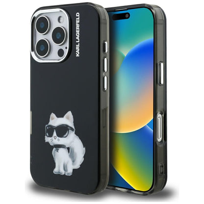 Futrola za Apple iPhone 16 Pro, Karl Lagerfeld, IML Aquarelle Logo Choupette, Crna