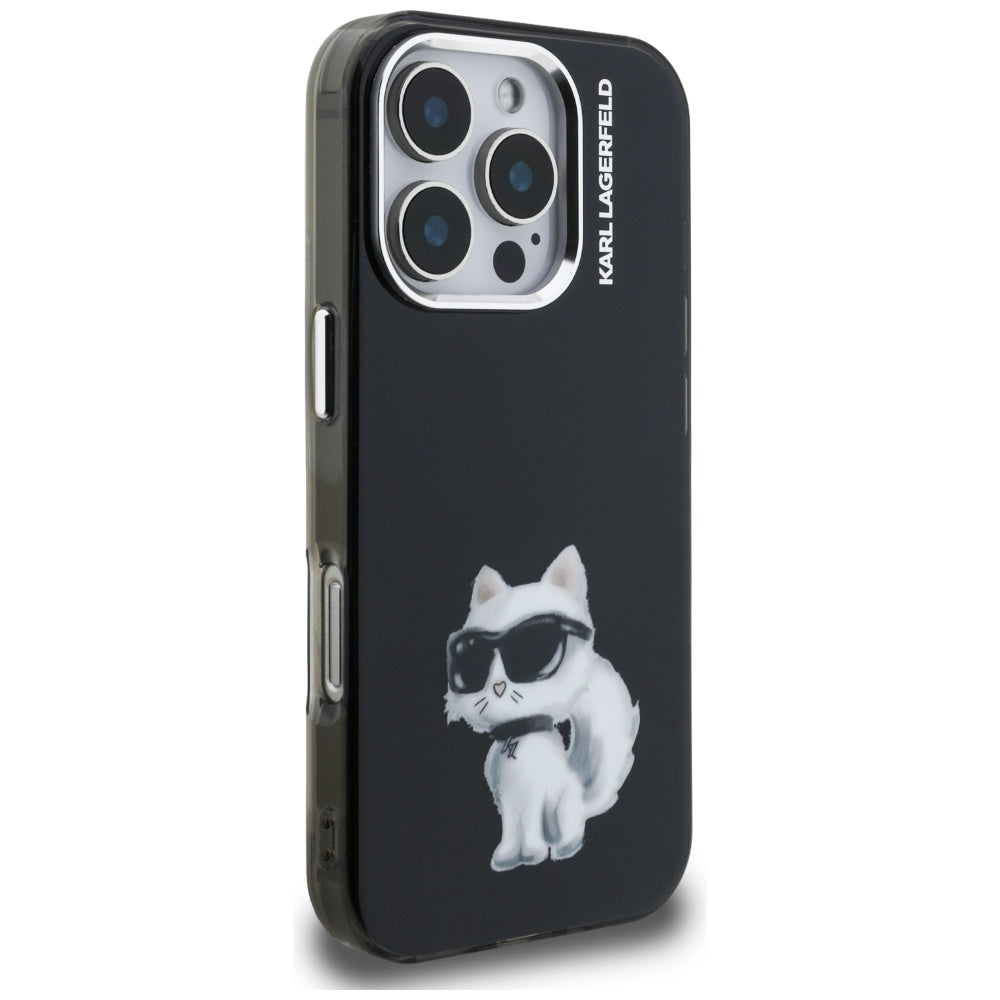 Futrola za Apple iPhone 16 Pro, Karl Lagerfeld, IML Aquarelle Logo Choupette, Crna