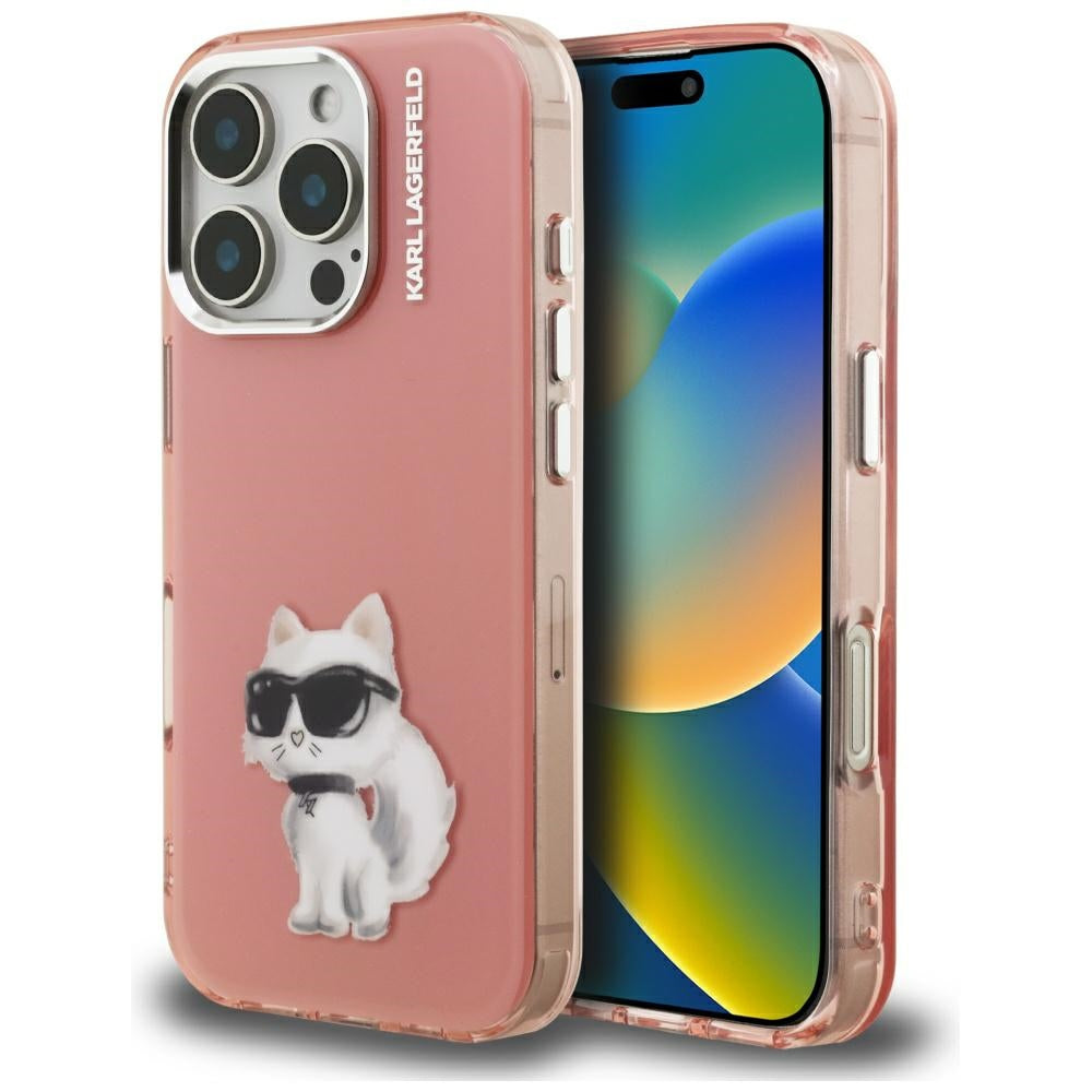 Futrola za Apple iPhone 16 Pro, Karl Lagerfeld, IML Aquarelle Logo Choupette, Roze