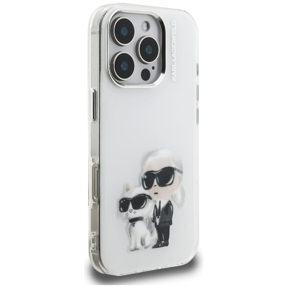 Futrola za Apple iPhone 16 Pro, Karl Lagerfeld, IML Aquarelle Logo Karl & Choupette, Bela
