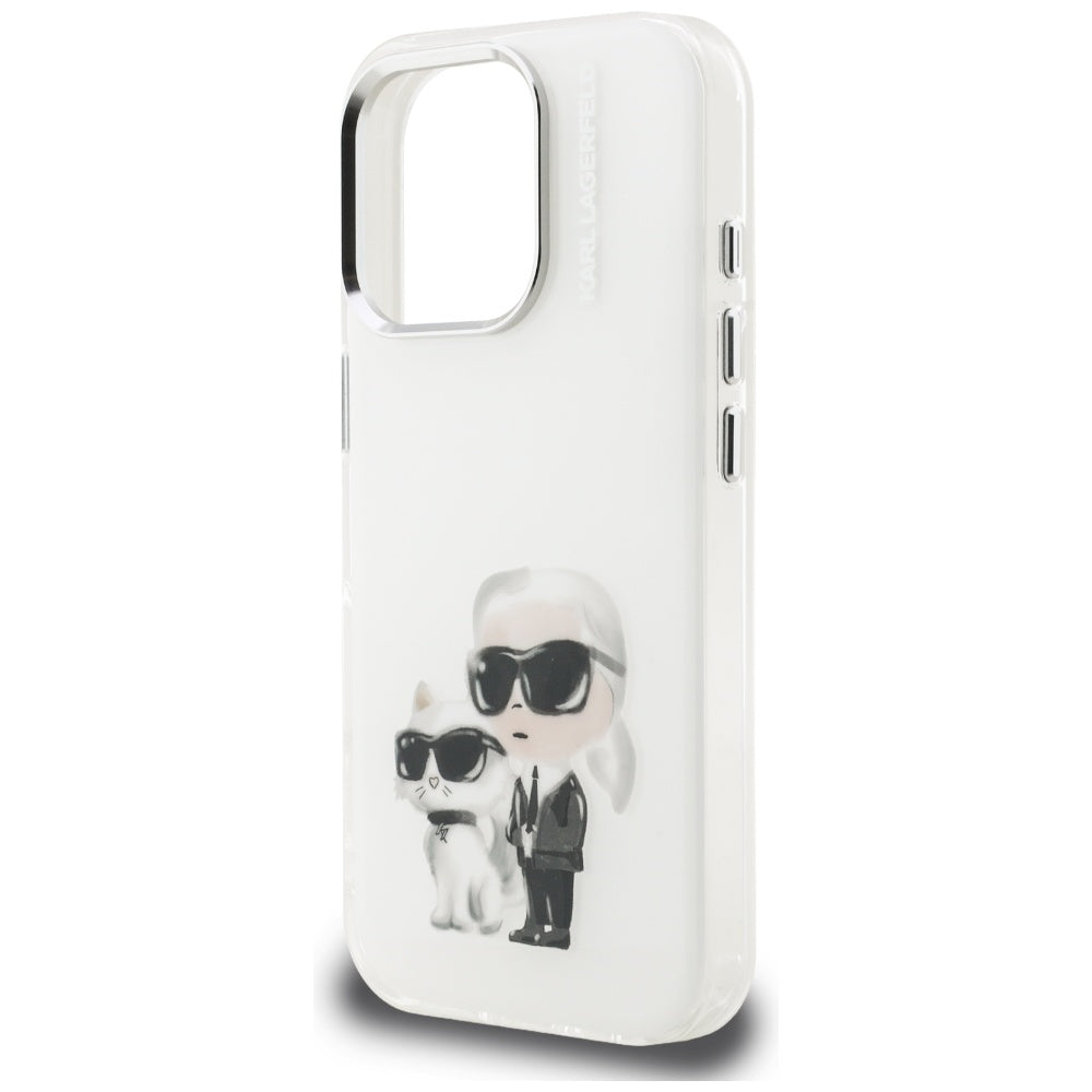 Futrola za Apple iPhone 16 Pro, Karl Lagerfeld, IML Aquarelle Logo Karl & Choupette, Bela