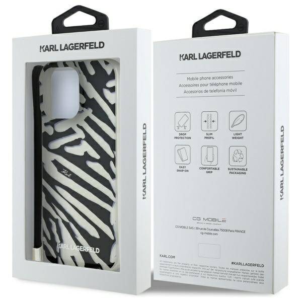 Futrola za Apple iPhone 16 Pro, Karl Lagerfeld, IML Luxury Zebra Pattern with Strap, Crna