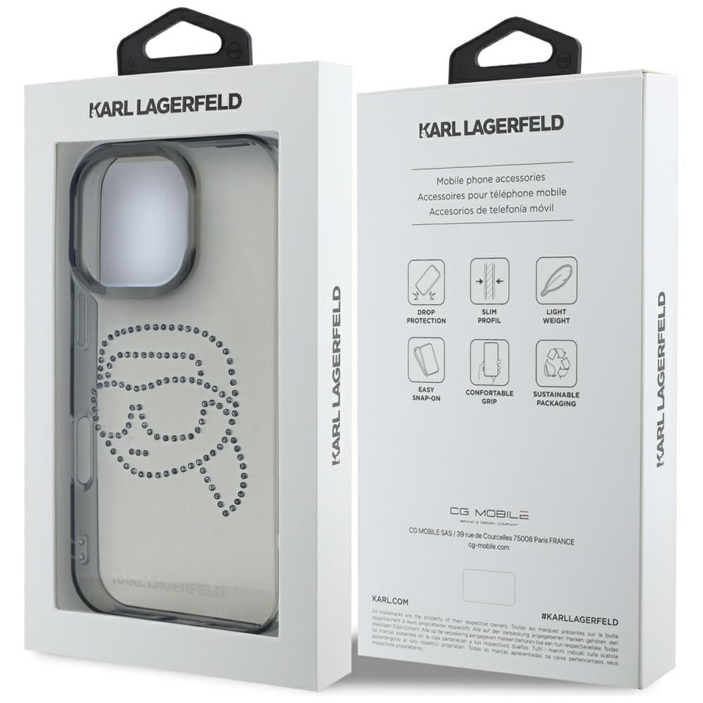 Futrola za Apple iPhone 16 Pro, Karl Lagerfeld, IML Rhinestones Karl's Head, Crna