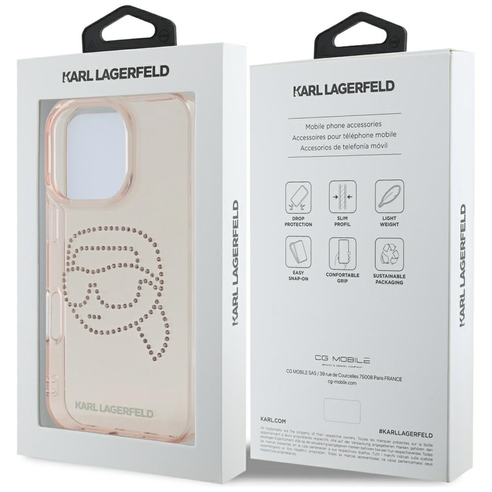 Futrola za Apple iPhone 16 Pro, Karl Lagerfeld, IML Rhinestones Karl's Head, Roze