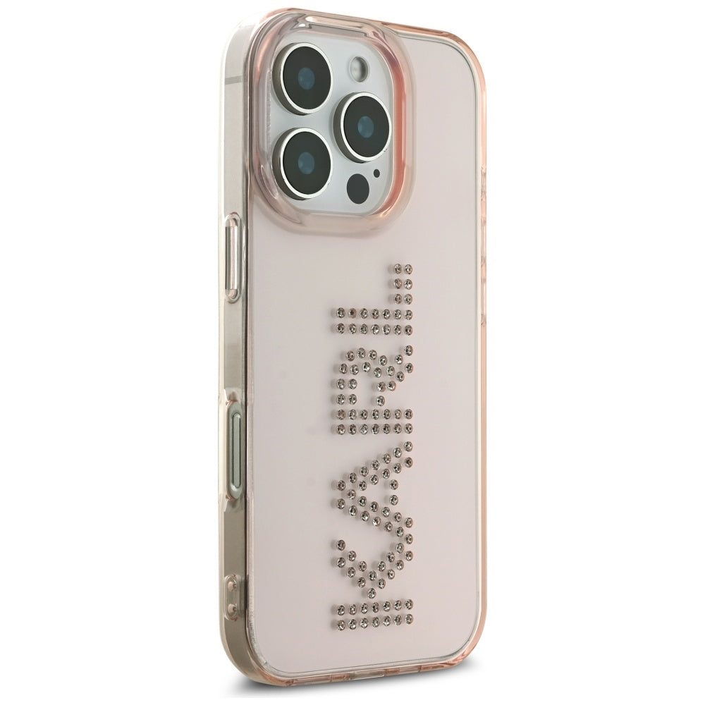 Futrola za Apple iPhone 16 Pro, Karl Lagerfeld, IML Rhinestones Pink Logo, Roze
