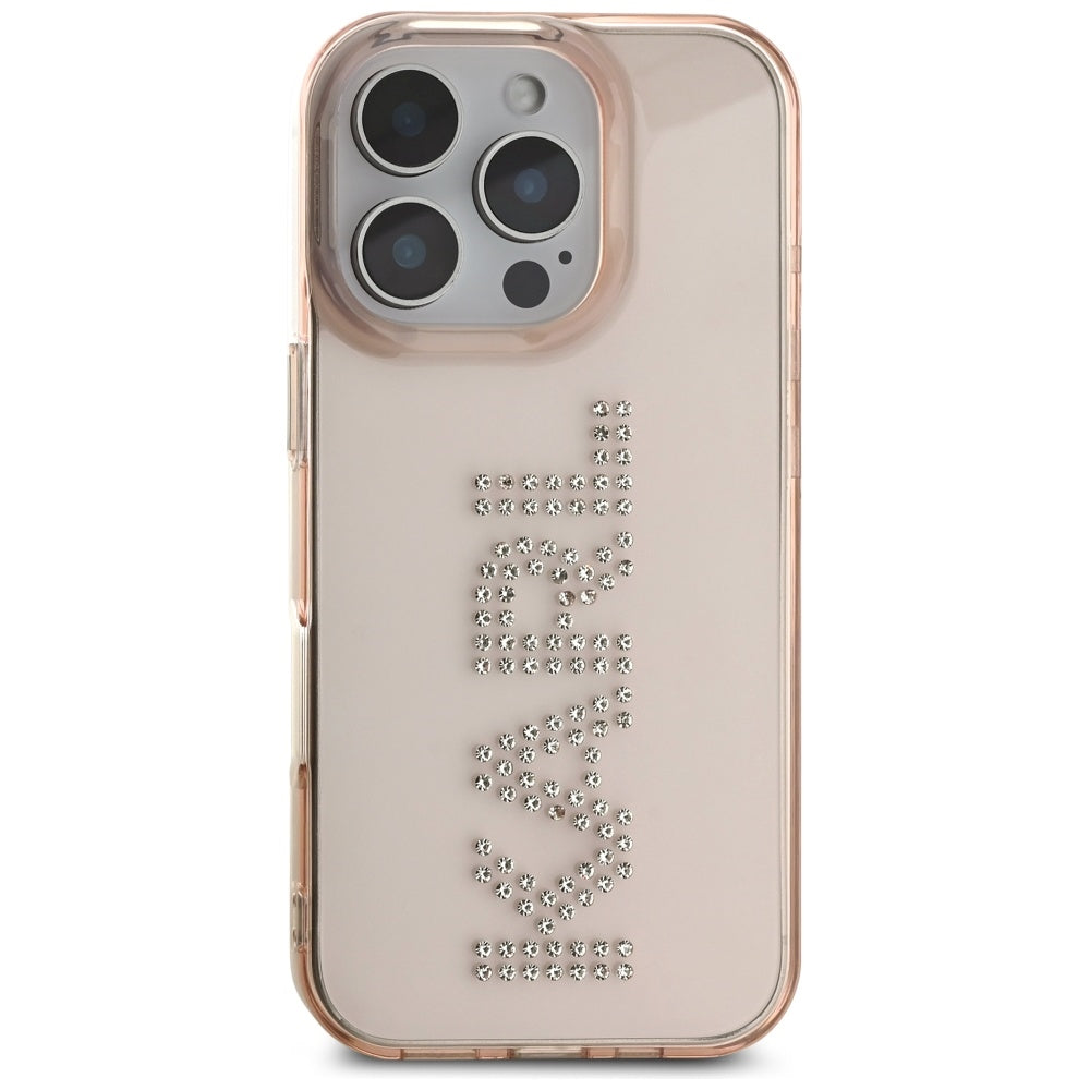 Futrola za Apple iPhone 16 Pro, Karl Lagerfeld, IML Rhinestones Pink Logo, Roze