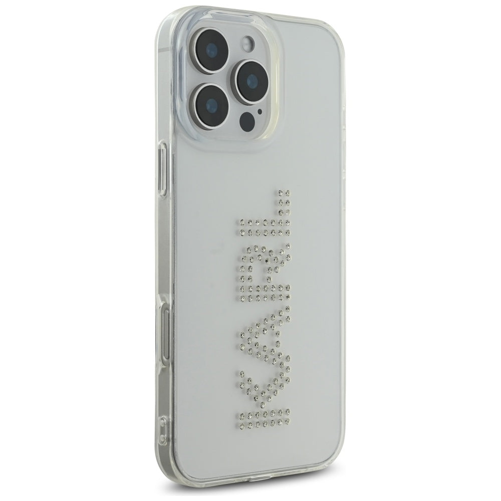 Futrola za Apple iPhone 16 Pro, Karl Lagerfeld, IML Rhinestones Transparent Logo, Transparentna