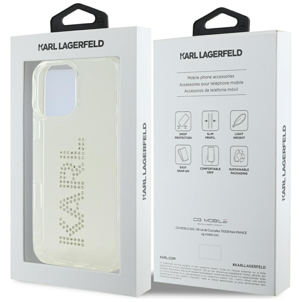 Futrola za Apple iPhone 16 Pro, Karl Lagerfeld, IML Rhinestones Transparent Logo, Transparentna