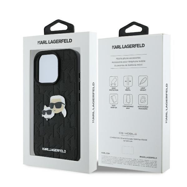 Futrola za Apple iPhone 16 Pro, Karl Lagerfeld, Monogram Karl & Choupette's Heads, Crna