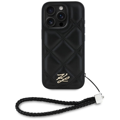Futrola za Apple iPhone 16 Pro, Karl Lagerfeld, Quilted Initial Logo & Chain Strap, Crna