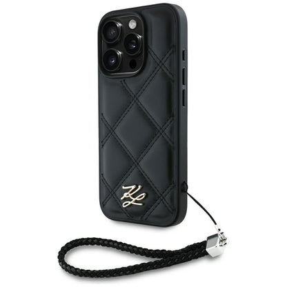 Futrola za Apple iPhone 16 Pro, Karl Lagerfeld, Quilted Initial Logo & Chain Strap, Crna