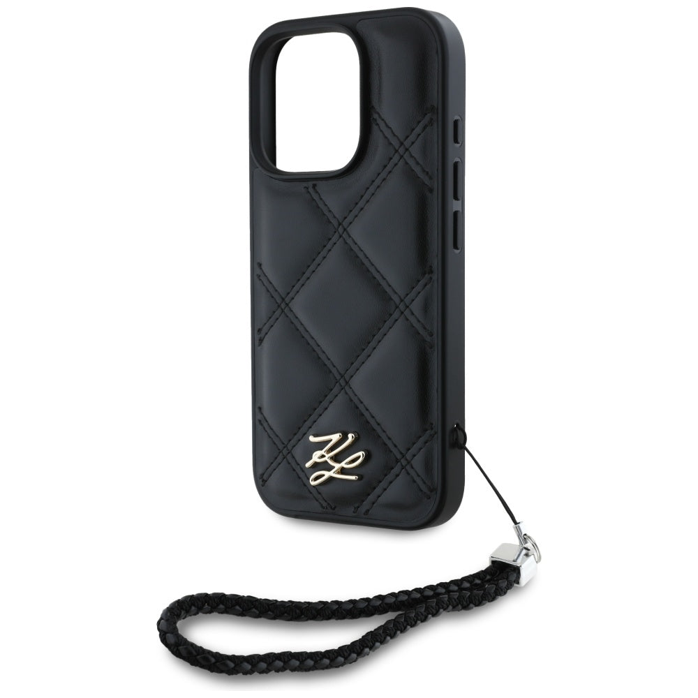 Futrola za Apple iPhone 16 Pro, Karl Lagerfeld, Quilted Initial Logo & Chain Strap, Crna