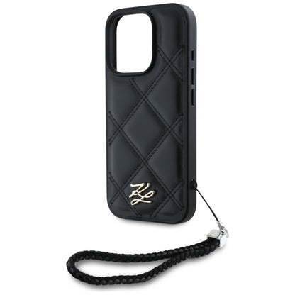 Futrola za Apple iPhone 16 Pro, Karl Lagerfeld, Quilted Initial Logo & Chain Strap, Crna