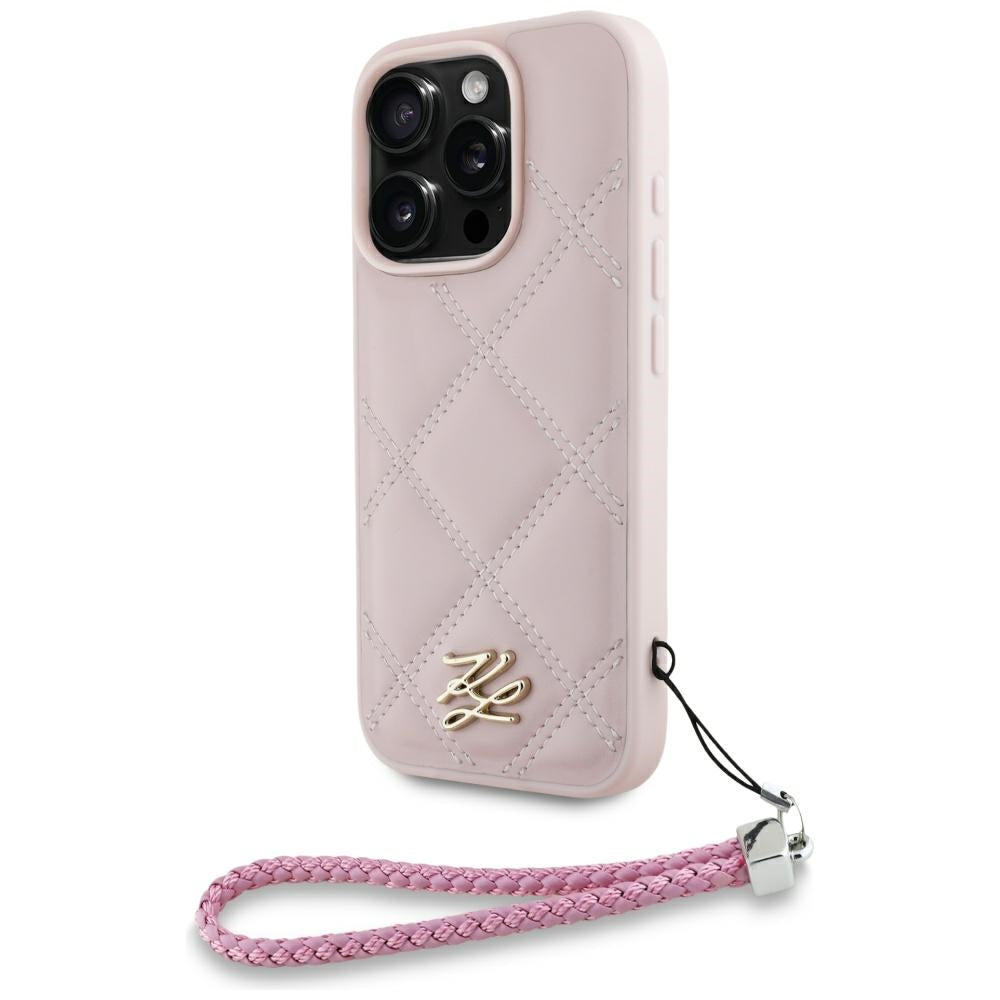 Futrola za Apple iPhone 16 Pro, Karl Lagerfeld, Quilted Initial Logo & Chain Strap, Roze