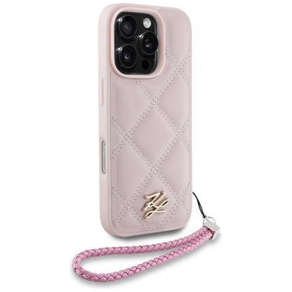 Futrola za Apple iPhone 16 Pro, Karl Lagerfeld, Quilted Initial Logo & Chain Strap, Roze