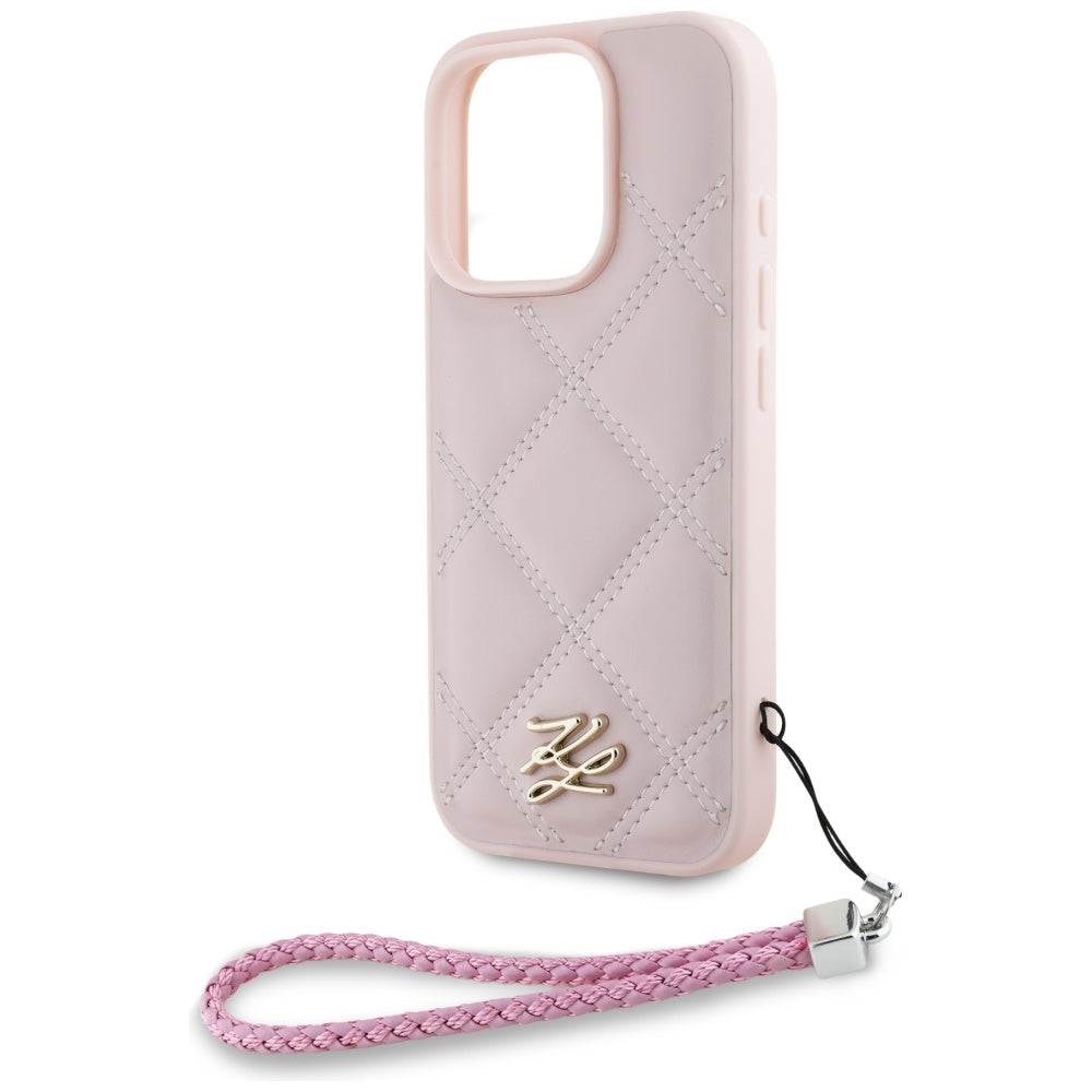Futrola za Apple iPhone 16 Pro, Karl Lagerfeld, Quilted Initial Logo & Chain Strap, Roze