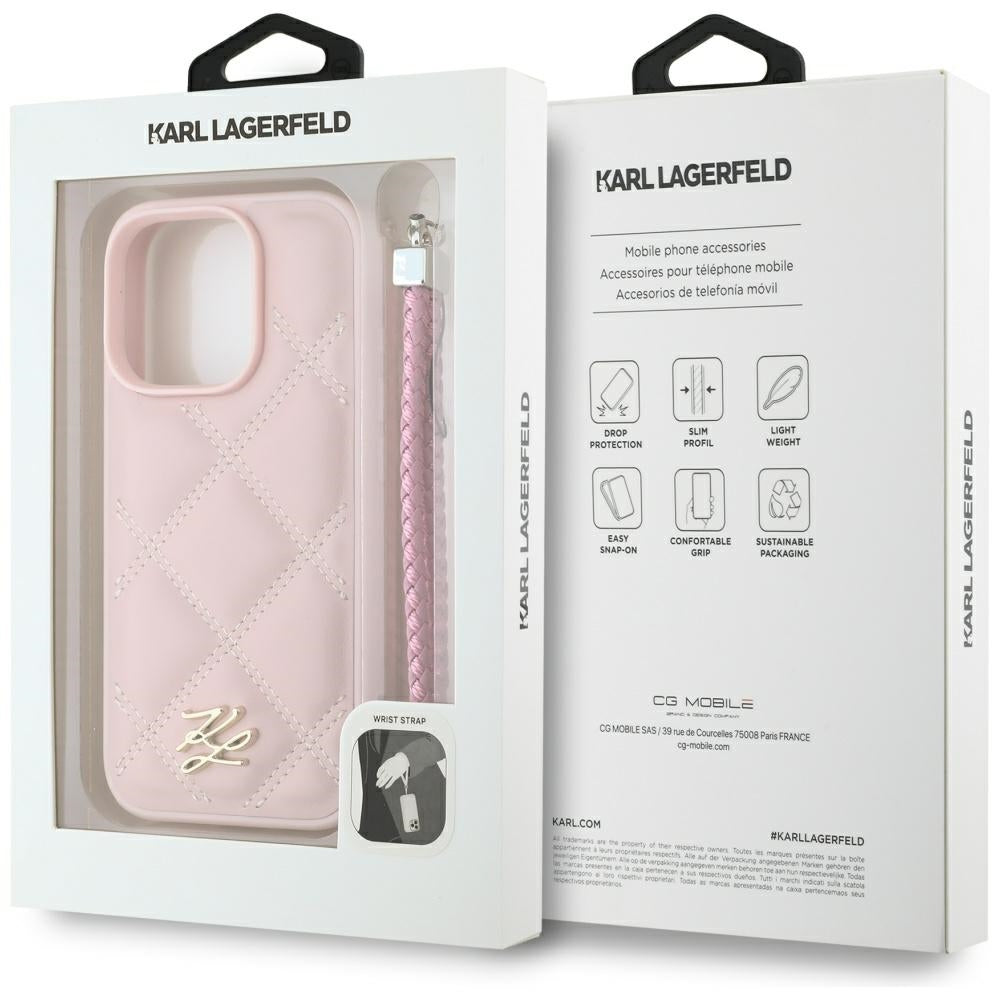 Futrola za Apple iPhone 16 Pro, Karl Lagerfeld, Quilted Initial Logo & Chain Strap, Roze