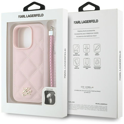 Futrola za Apple iPhone 16 Pro, Karl Lagerfeld, Quilted Initial Logo & Chain Strap, Roze