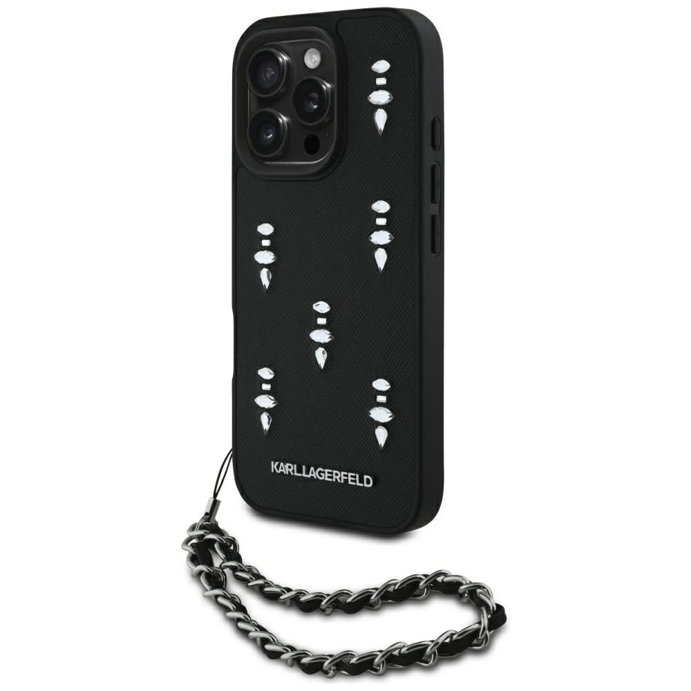 Futrola za Apple iPhone 16 Pro, Karl Lagerfeld, Saffiano Crystals & Charm, Crna