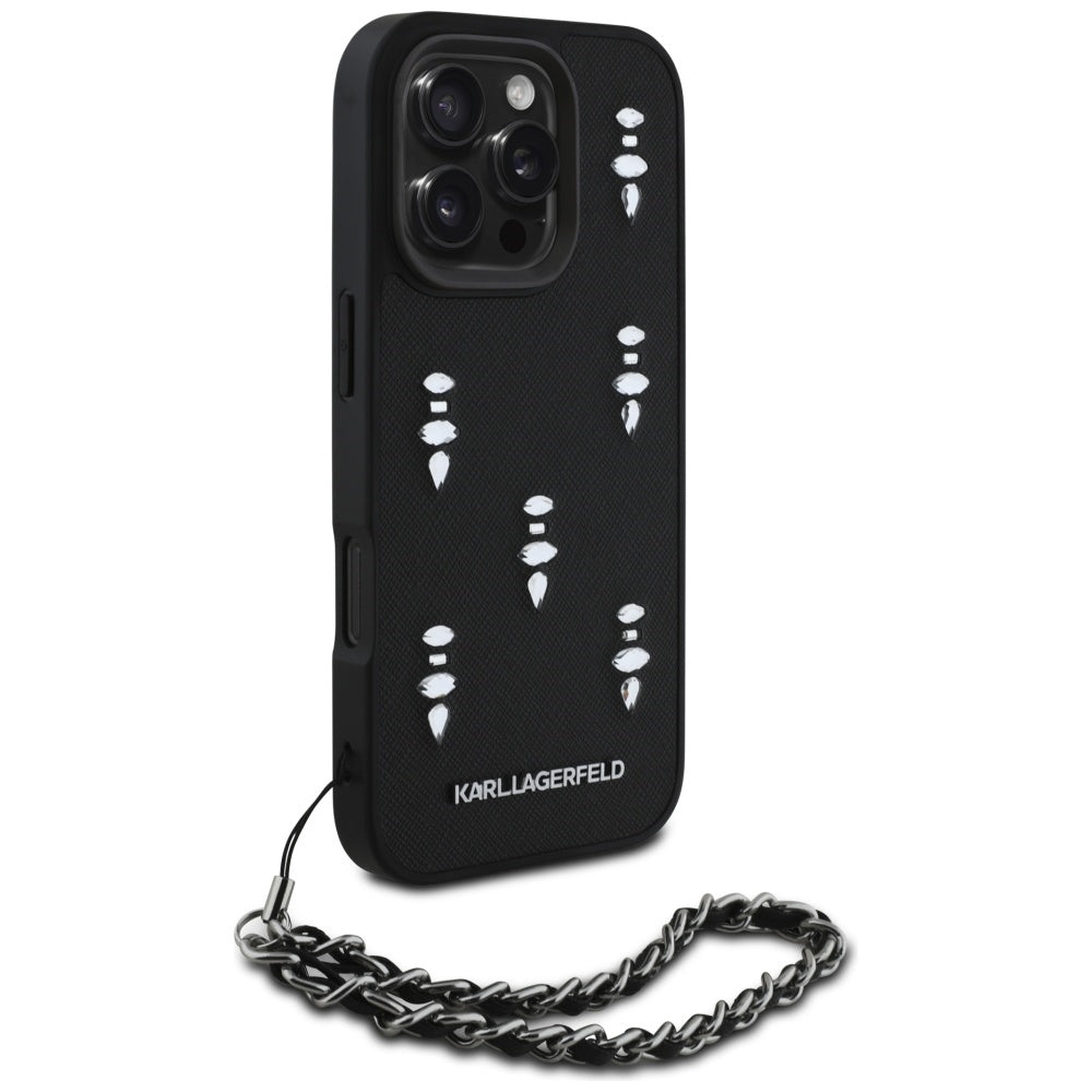 Futrola za Apple iPhone 16 Pro, Karl Lagerfeld, Saffiano Crystals & Charm, Crna