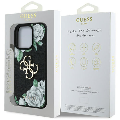 Futrola za Apple iPhone 16 Pro Max, Guess, 4G Grained Roses Big Logo, Crna