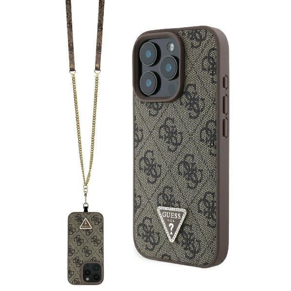 Futrola za Apple iPhone 16 Pro Max, Guess, Crossbody 4G Triangle Strass, Braon