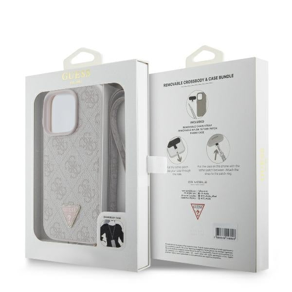 Futrola za Apple iPhone 16 Pro Max, Guess, Crossbody 4G Triangle Strass, Roze