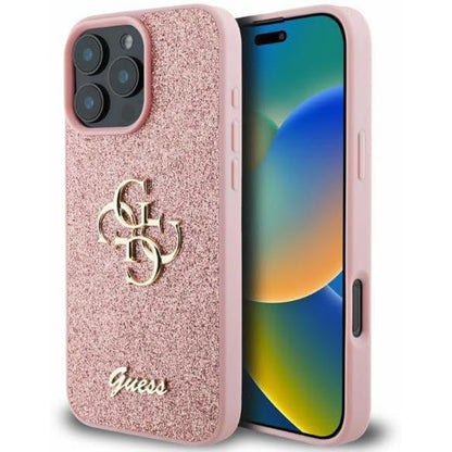 Futrola za Apple iPhone 16 Pro Max, Guess, Fixed Glitter Big 4G, Roze