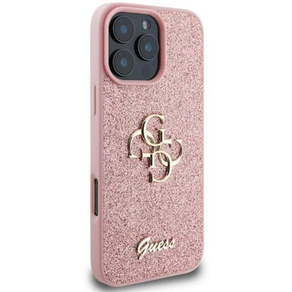 Futrola za Apple iPhone 16 Pro Max, Guess, Fixed Glitter Big 4G, Roze
