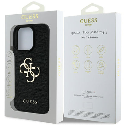 Futrola za Apple iPhone 16 Pro Max, Guess, Grained Big 4G Logo Small Classic Logo, Crna