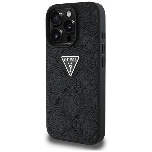 Futrola za Apple iPhone 16 Pro Max, Guess, Hot Stamp 4G Pattern Triangle Logo, Crna