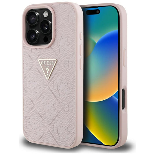 Futrola za Apple iPhone 16 Pro Max, Guess, Hot Stamp 4G Pattern Triangle Logo, Roze