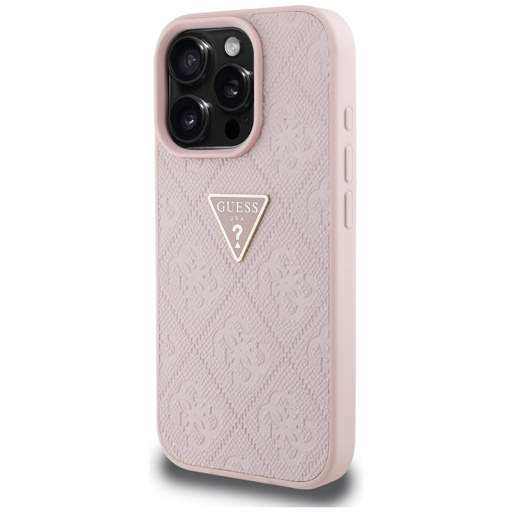 Futrola za Apple iPhone 16 Pro Max, Guess, Hot Stamp 4G Pattern Triangle Logo, Roze
