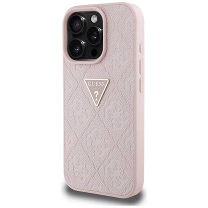 Futrola za Apple iPhone 16 Pro Max, Guess, Hot Stamp 4G Pattern Triangle Logo, Roze