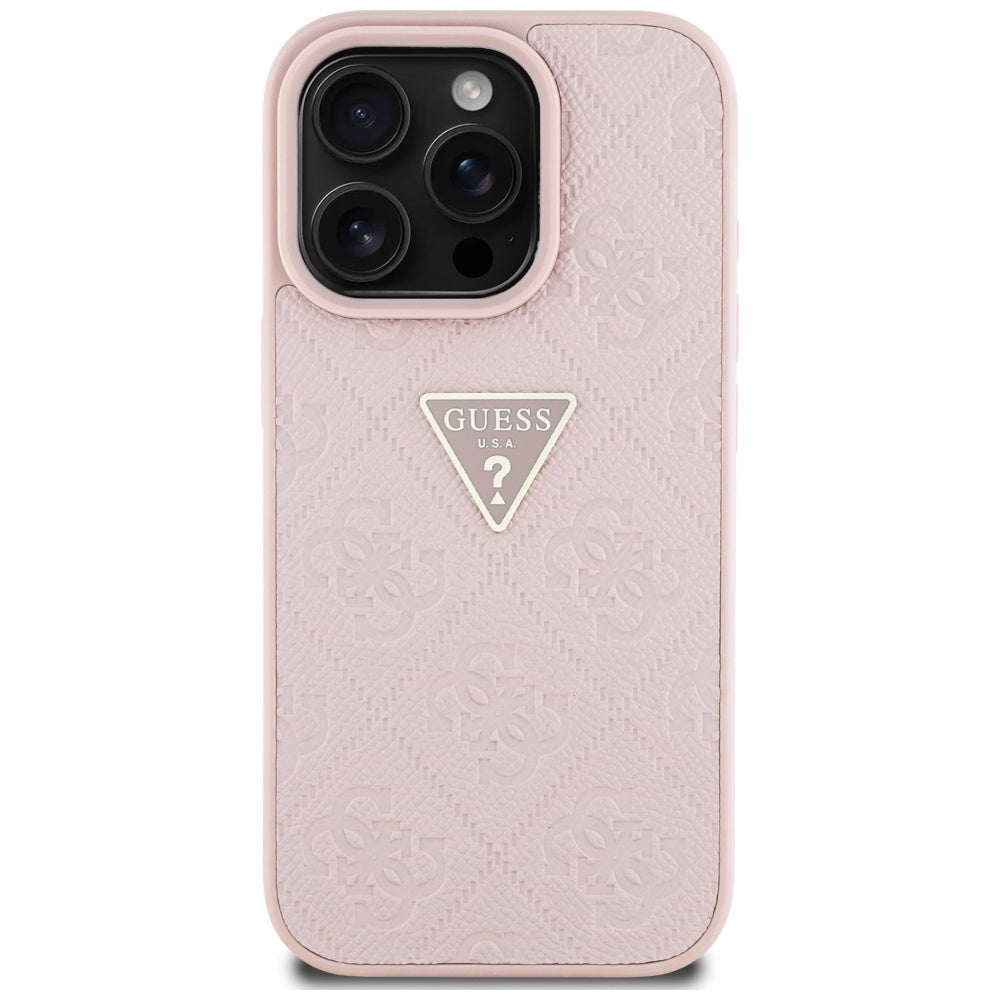 Futrola za Apple iPhone 16 Pro Max, Guess, Hot Stamp 4G Pattern Triangle Logo, Roze
