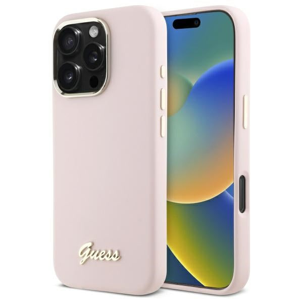 Futrola za Apple iPhone 16 Pro Max, Guess, Script Metal Logo & Frame, Svetlo Roze