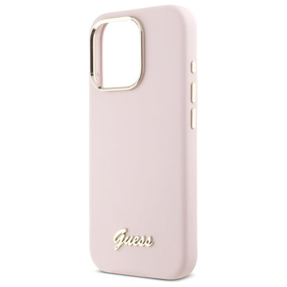 Futrola za Apple iPhone 16 Pro Max, Guess, Script Metal Logo & Frame, Svetlo Roze