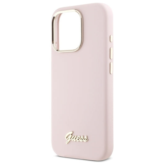 Futrola za Apple iPhone 16 Pro Max, Guess, Script Metal Logo & Frame, Svetlo Roze
