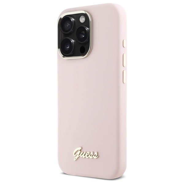 Futrola za Apple iPhone 16 Pro Max, Guess, Script Metal Logo & Frame, Svetlo Roze