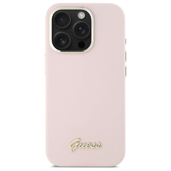 Futrola za Apple iPhone 16 Pro Max, Guess, Script Metal Logo & Frame, Svetlo Roze