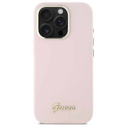 Futrola za Apple iPhone 16 Pro Max, Guess, Script Metal Logo & Frame, Svetlo Roze