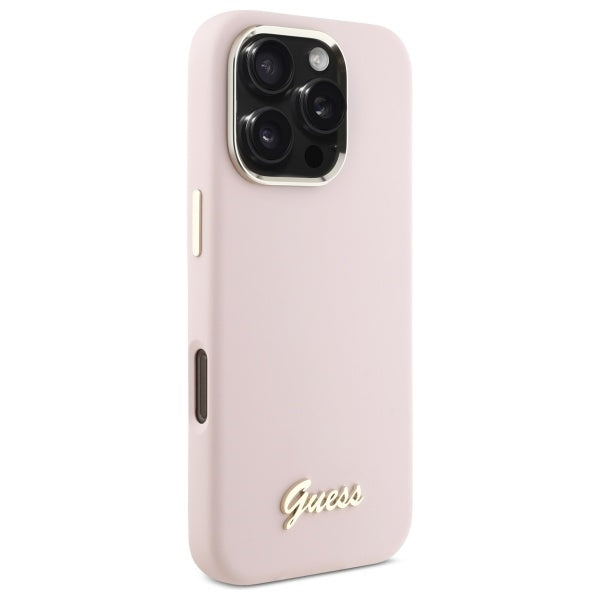 Futrola za Apple iPhone 16 Pro Max, Guess, Script Metal Logo & Frame, Svetlo Roze