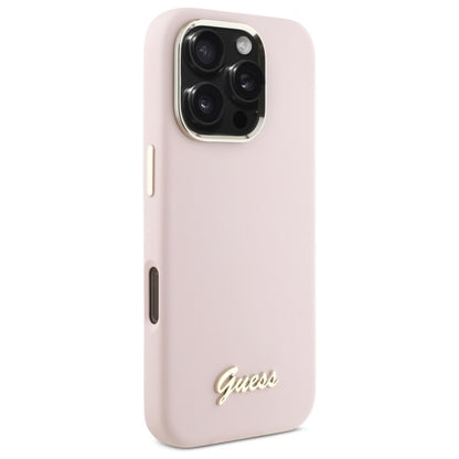 Futrola za Apple iPhone 16 Pro Max, Guess, Script Metal Logo & Frame, Svetlo Roze